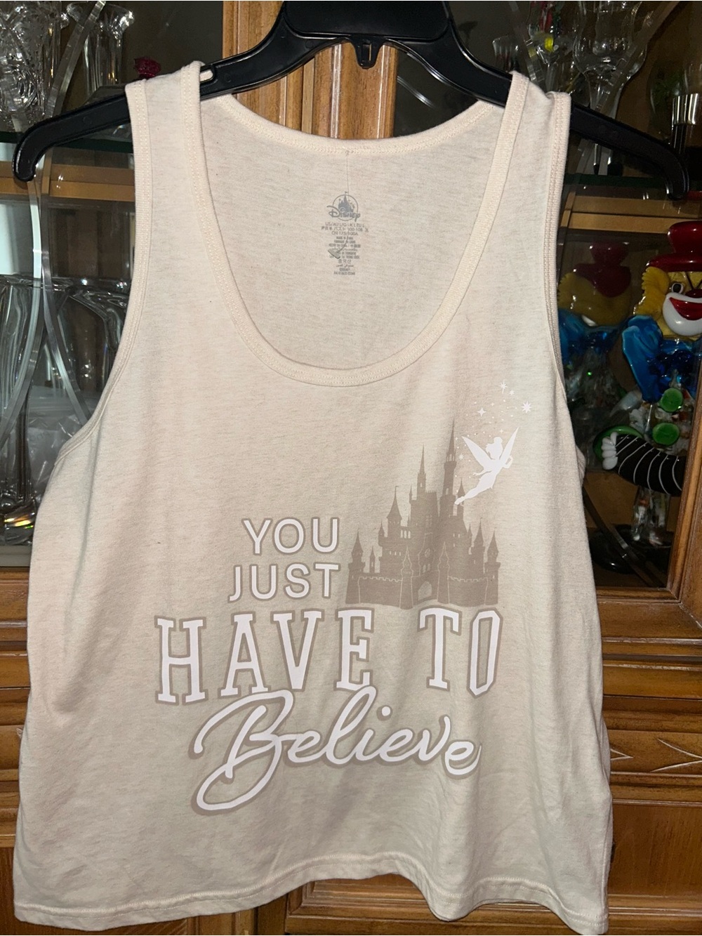 Disney Women’s Cream Tank Top with White & Taupe Believe Graphic